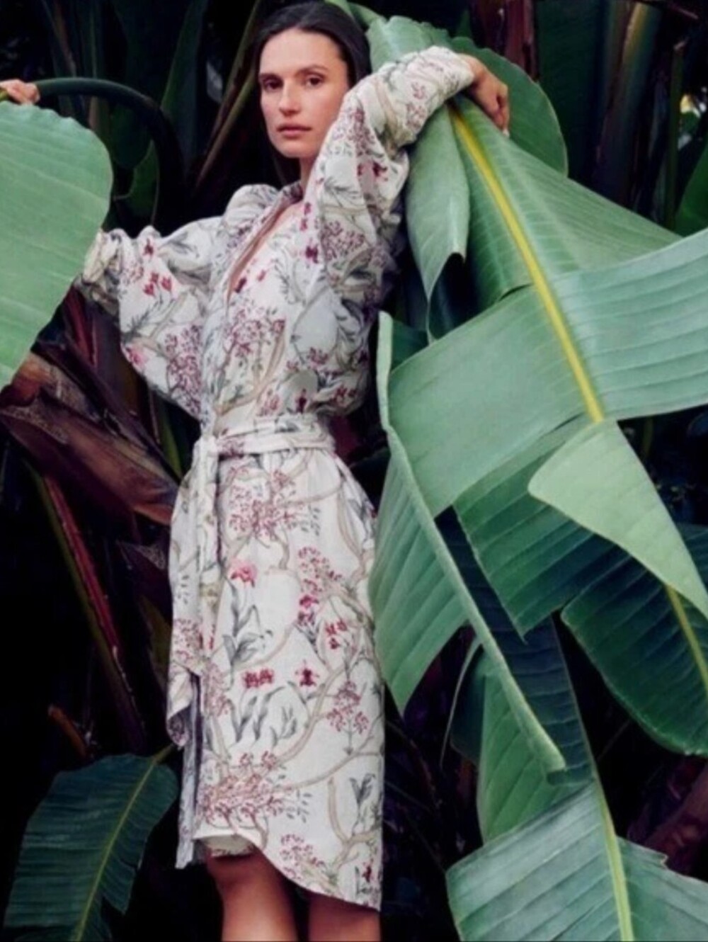 JOHANNA ORTIZ x H&M Linen Shirt Floral Print Dolman Sleeve Midi Dress size small